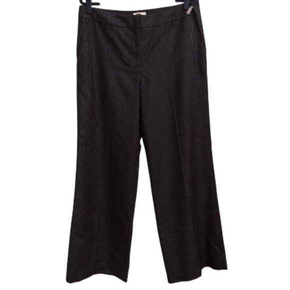 LOFT Pants - LOFT Ann Black And White Pinstriped Flat Front Wide Legged Wool Blend Trousers